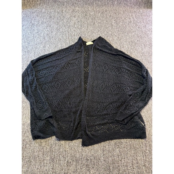 Becool Sweaters - Becool Crochet Knit Cardigan Sweater Womens M/L Black Open Front Relaxed Fit